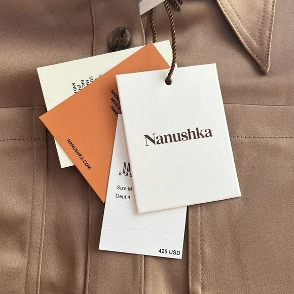 Nanushka Tippi Satin Long Sleeve Button-up Blouse in Sandstone size M - Picture 8 of 11